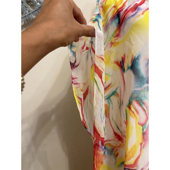 Alice + Olivia Dune Colorful Printed Silk-Cady Beach Swim Coverup Sheer One Size - Picture 7 of 11